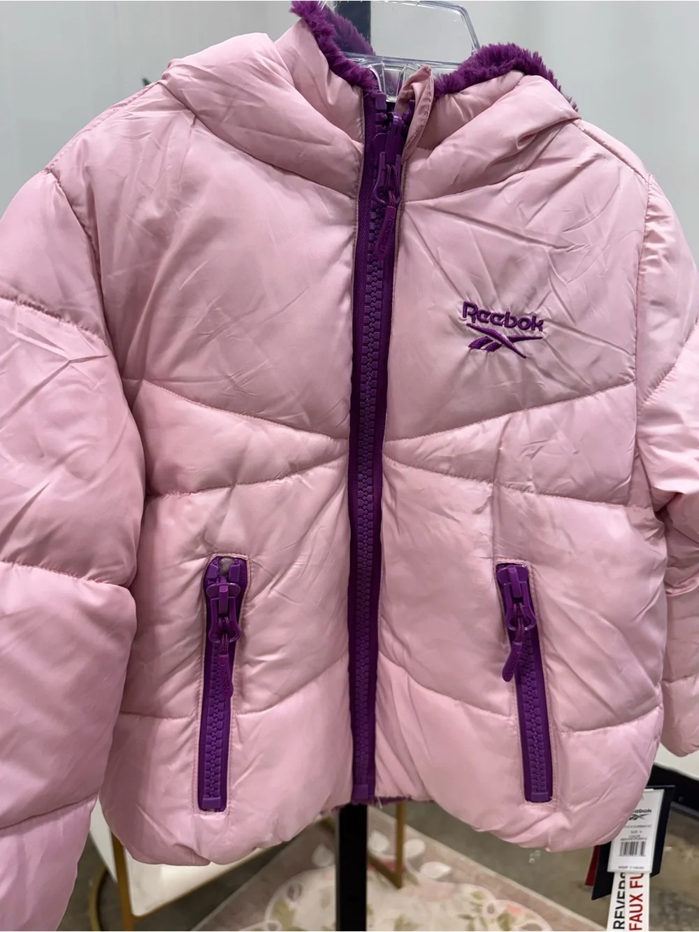 Reebox Faux Fur Reversible Puffer Jacket | NWT Size 4